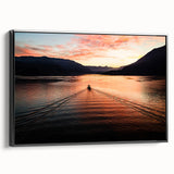 Black and white vintage poster art of Lake Como on framed canvas, ideal for bedroom wall decor.