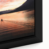 Extra large framed canvas of Lake Como with textured, colorful art on a black background, suitable for living room decor.