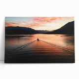 Black and white photograph of Lake Como on stretched canvas, suitable as large kitchen art.