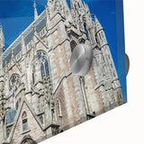 Large abstract wall art depicting the Milan skyline in muted earth tones on acrylic glass, ideal for dining room ambiance.