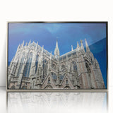 Large art print of Milan scenery in muted earth tones, framed in silver acrylic, ideal for modern art wall decor.