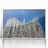 Mid-century modernist art depicting Milan scenery in muted gray tones on a framed acrylic, ideal for nursery wall decor.