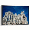 Black and white framed canvas of Milan landscape in vintage poster style, ideal for bedroom wall art.