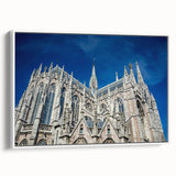 Vintage poster art of Milan scenery on extra large framed canvas, featuring vibrant colors against a black background.