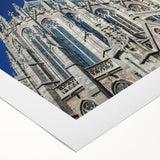 Art deco poster of Milan scenery in muted colors on rolled canvas, suitable for dining room or bathroom wall art.