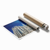 Extra large rolled print of Milan scenery with muted floral accents, ideal for classy bathroom wall art.