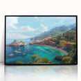 Large abstract wall art of Portofino, Italy in vibrant colors on a framed acrylic, ideal for modern art wall decor.