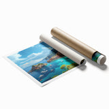 Rolled print of Portofino, Italy scenery featuring vibrant coastal colors, ideal for classy bathroom wall art.