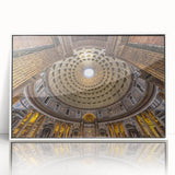 Mid-century modernist art depicting Rome's skyline in muted earth tones on a framed acrylic, ideal for nursery wall decor.