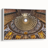 Vintage poster art of Rome on framed canvas, featuring colorful imagery on a black background, ideal for living room decor.