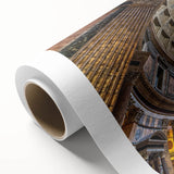 Art Deco poster of Rome scenery on rolled canvas, featuring muted earth tones, ideal for nursery wall art or dining room.