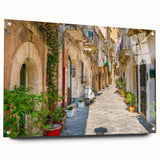 Acrylic print of a Sicilian landscape, featuring muted earth tones, ideal for dining room decor.