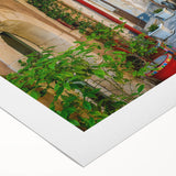 Art deco poster of a Sicilian landscape in soft earth tones on rolled canvas, suitable for dining room decor.