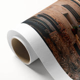 Art Deco style poster of Tuscany landscape in muted earth tones on rolled canvas, ideal for nursery wall art.
