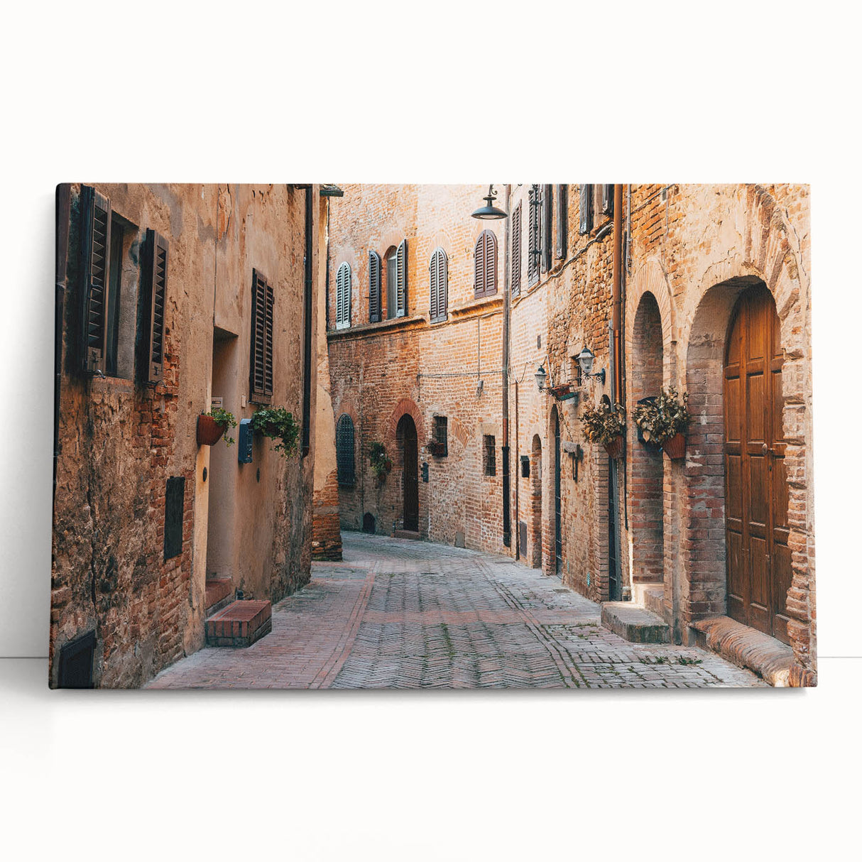 Black and white stretched canvas featuring a scenic Tuscan landscape, ideal for kitchen wall art.