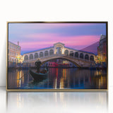 Acrylic print of Venice scenery with gold frame, featuring muted earth tones, ideal for modern art wall decor.
