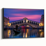 Black and white framed canvas featuring a vintage poster art style landscape of Venice, ideal for bedroom wall decor.