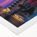 Art deco poster of Venice scenery with muted earth tones on rolled canvas, suitable for dining room wall art.