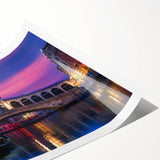 Extra large rolled print featuring line art flowers over a muted Venice scenery, ideal for large living room wall art.