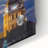 Large abstract wall art featuring a mid-century modernist design of a European Latvia scenery in muted earth tones on…