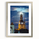 Textured abstract art print of a European scenery in muted earth tones, framed in silver, ideal for living room decor.