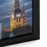 Extra large black wall art featuring a textured, colorful Latvian scenery on a framed canvas, ideal for living room decor.