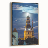 Vintage poster art of a Latvian landscape on framed canvas, in muted earth tones, perfect for bedroom decor.