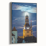 Landscape art painting of a European scene in Latvia on a framed canvas.