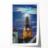 Rolled canvas print of a Latvian landscape with vibrant green and blue tones, ideal for dining room wall art.