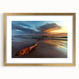 Abstract art print of a European landscape in muted earth tones on a gold-framed canvas, ideal for dining room decor.