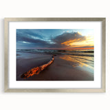 Extra large abstract art print featuring textured scenery of Lithuania in muted earth tones, framed in silver.