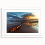 Textured abstract art print depicting a European scenery in muted earth tones, framed with a white mat.