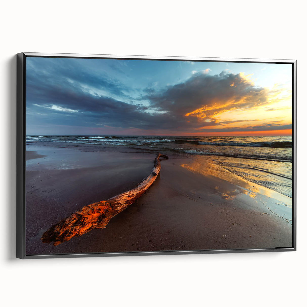 Black and white landscape art painting of a Lithuanian scenery on framed canvas, ideal for bedroom wall decor.