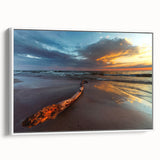 Vintage poster art of a European Lithuanian landscape in vibrant colors on a framed canvas, ideal for living room decor.