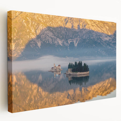 Large art print of Montenegro scenery on stretched canvas, featuring muted earth tones, ideal for kitchen wall art.