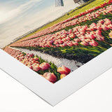 Art deco poster featuring a serene Netherlands landscape in soft pastel colors on rolled canvas.