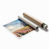 Extra large rolled print of a European Netherlands scenery with floral elements in soft pastel shades.