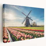 Large art depicting a European scenery in muted earth tones on stretched canvas, ideal for kitchen wall art.