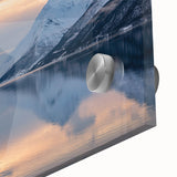 Mid-century modernist large abstract wall art of a Norwegian landscape in muted earth tones on acrylic glass.