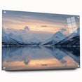 Acrylic print of a Norwegian landscape in muted blue and green tones, ideal for dining room decor.