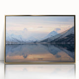 Art deco poster of a European scenery in Norway with muted earth tones on framed acrylic.