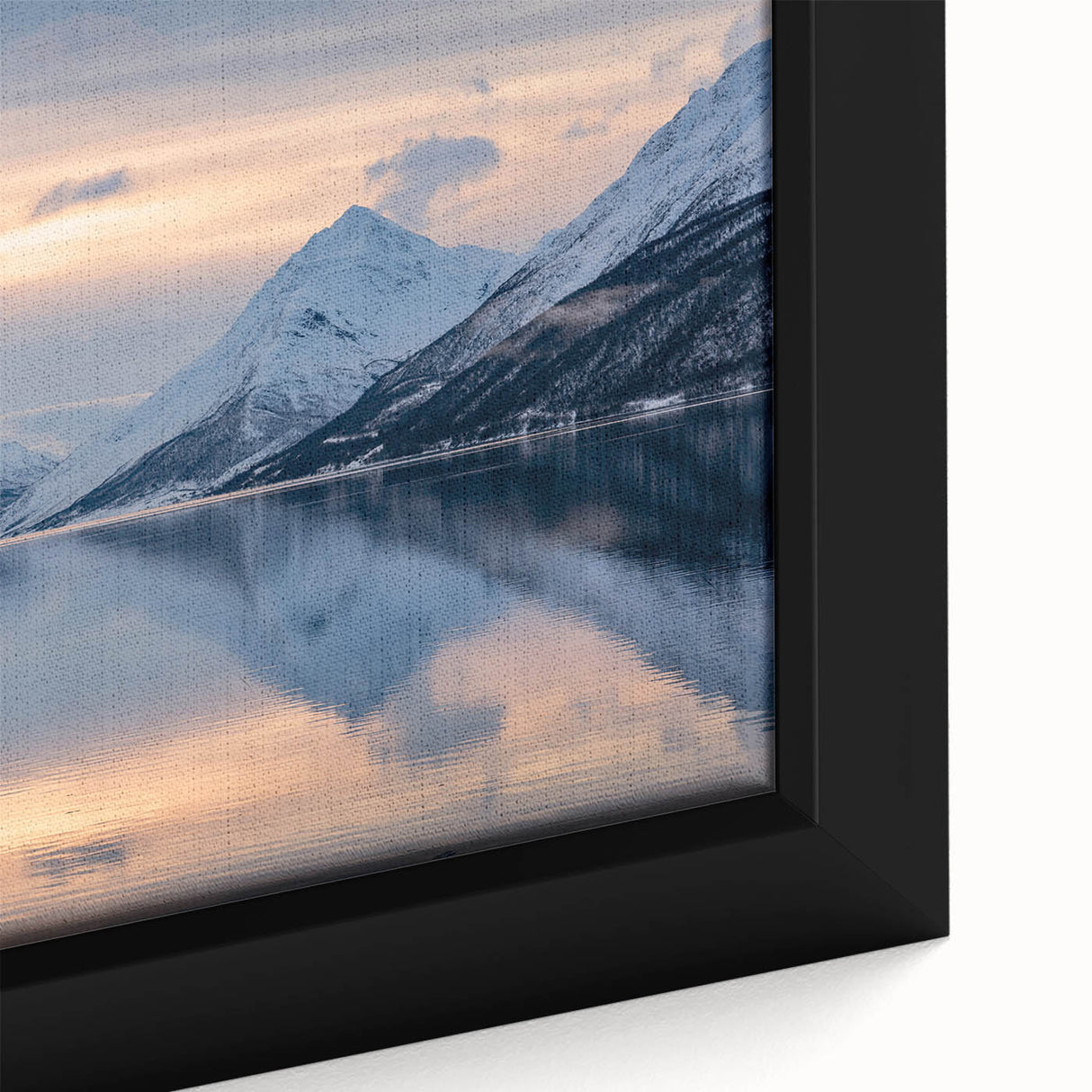 Framed canvas featuring a textured depiction of a Norwegian landscape in muted black with colorful highlights.