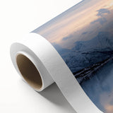 Art deco poster of a serene Norwegian landscape in pastel shades on rolled canvas, ideal for nursery wall art.