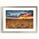 Extra large abstract art print featuring textured scenery of a European location, in a silver frame with mat.