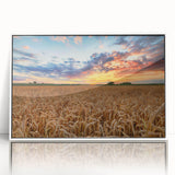 Mid-century modernist art of a scenic European landscape in muted colors on a framed acrylic, ideal for nursery wall decor.