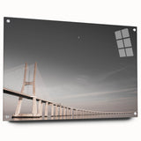 Acrylic print of a large abstract depiction of Lisbon, Portugal, in muted blue and green tones, ideal for dining room decor.