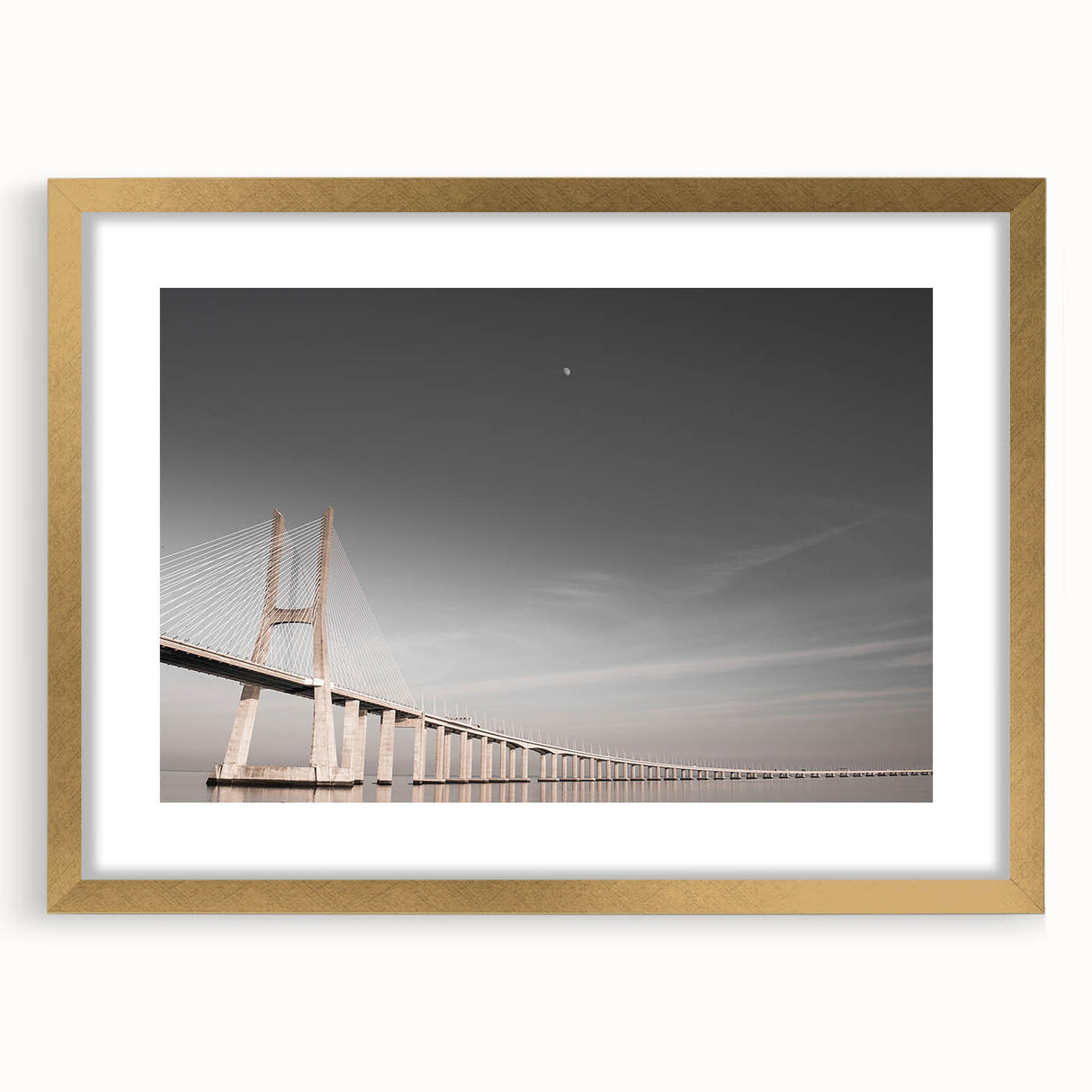 Abstract art print of Lisbon scenery in muted earth tones on a framed canvas, ideal for dining room decor.