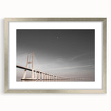 Extra large abstract art print of Lisbon scenery in textured silver frame, ideal for living room decor.