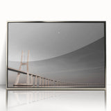 Large art print of Lisbon with muted colors on silver-framed acrylic, ideal for modern art wall decor.