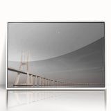 Mid-century modernist art of Lisbon scenery in muted earth tones on a framed acrylic, ideal for nursery wall decor.